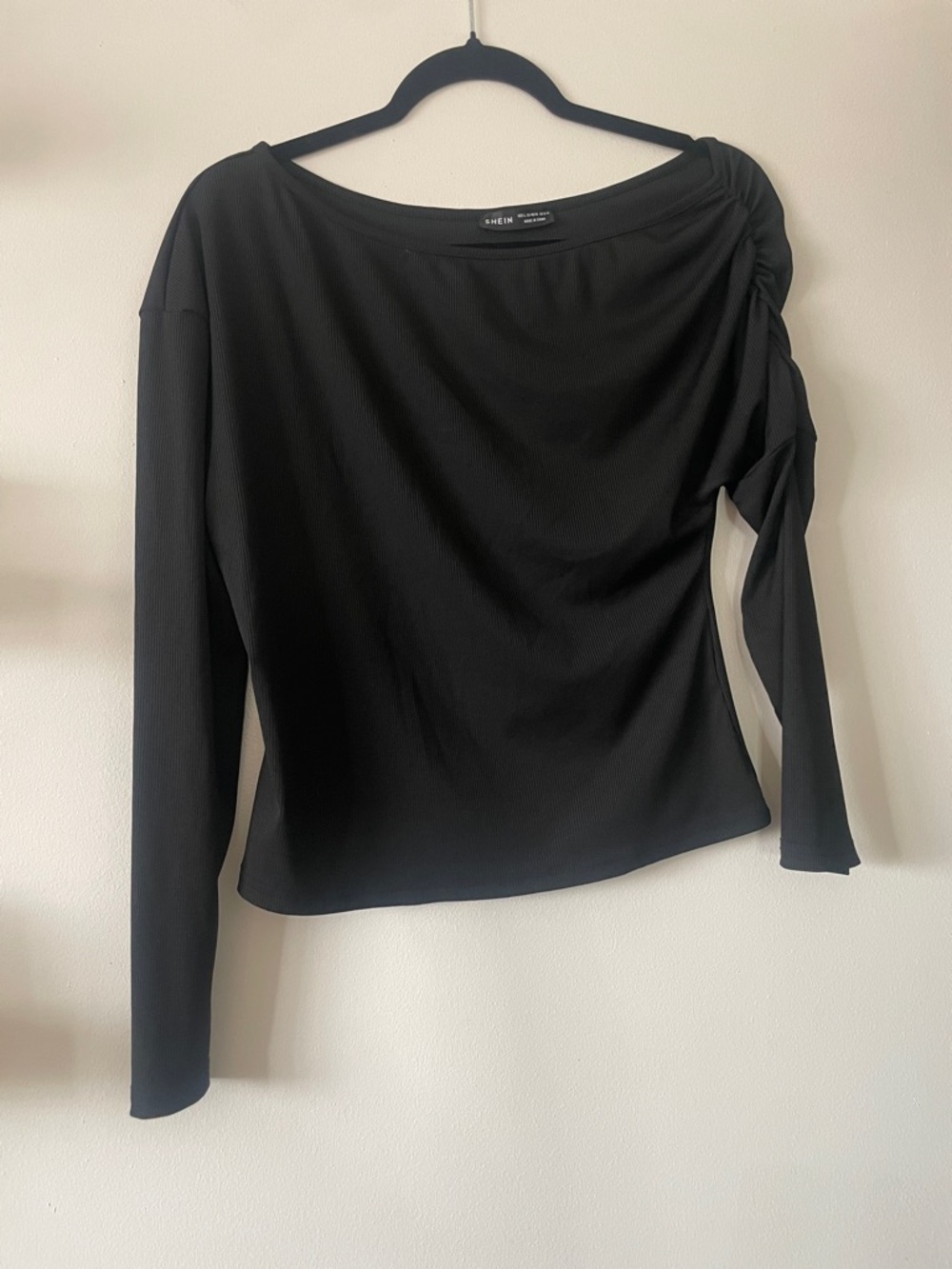 SHEIN|Black One-Shoulder Ruched Long Sleeve Top|Large|EUC